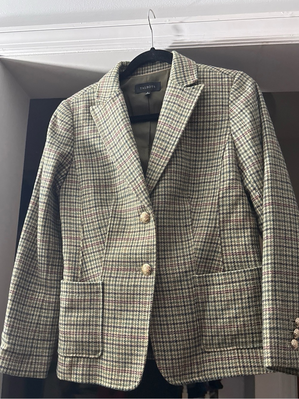 Talbots Wool Blend Houndstooth Blazer Size 6 Preppy, Equestrian
